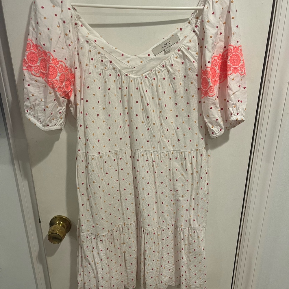 LOFT White Dress with Pink Accents